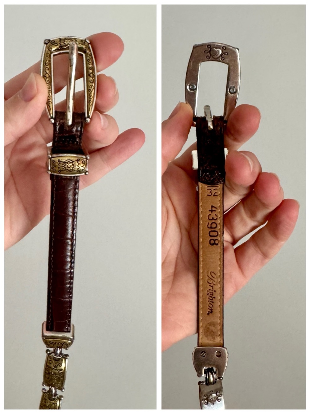 Brighton Western Brown Leather Croc-Embossed Concho Belt, Silver & Gold sz. 32 - Picture 12 of 16